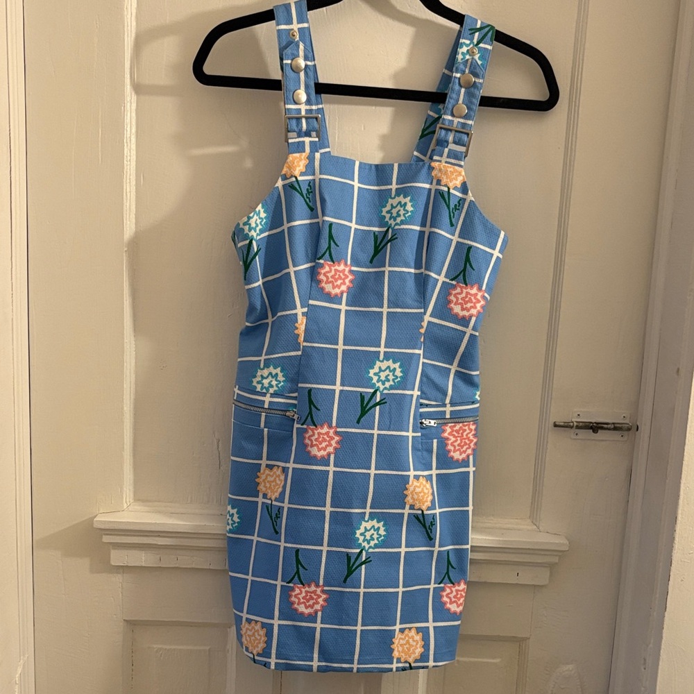 Sretsis Blue Floral Grid Mini Dress